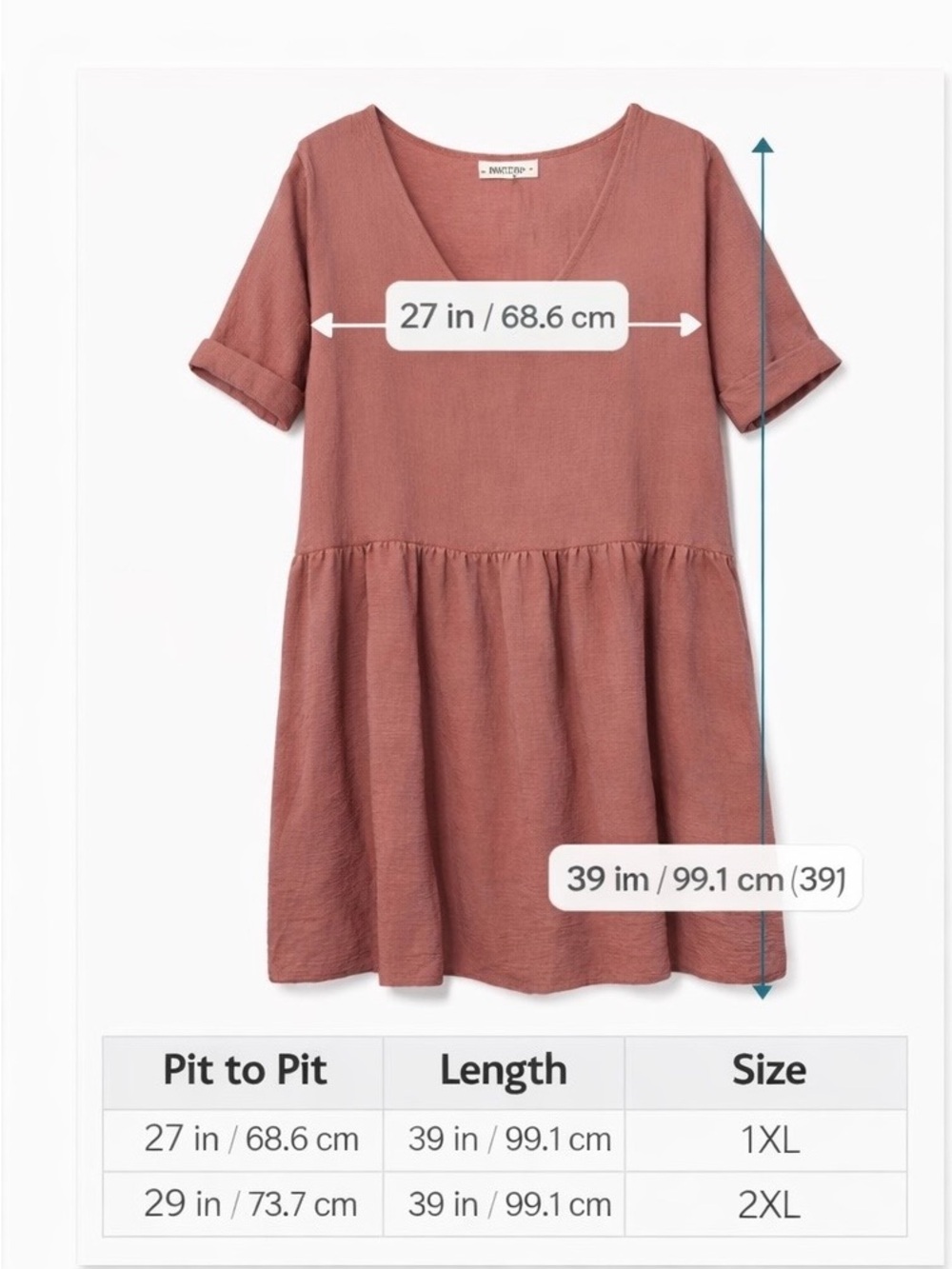 ENTRO Dusty Rose Boho Babydoll Swing Dress Curvy NWT - Picture 2 of 4